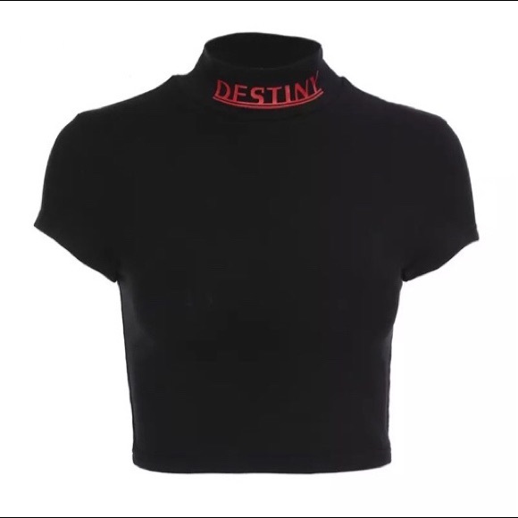 “DESTINY” Black Mock-Turtleneck Crop Top - Picture 2 of 3